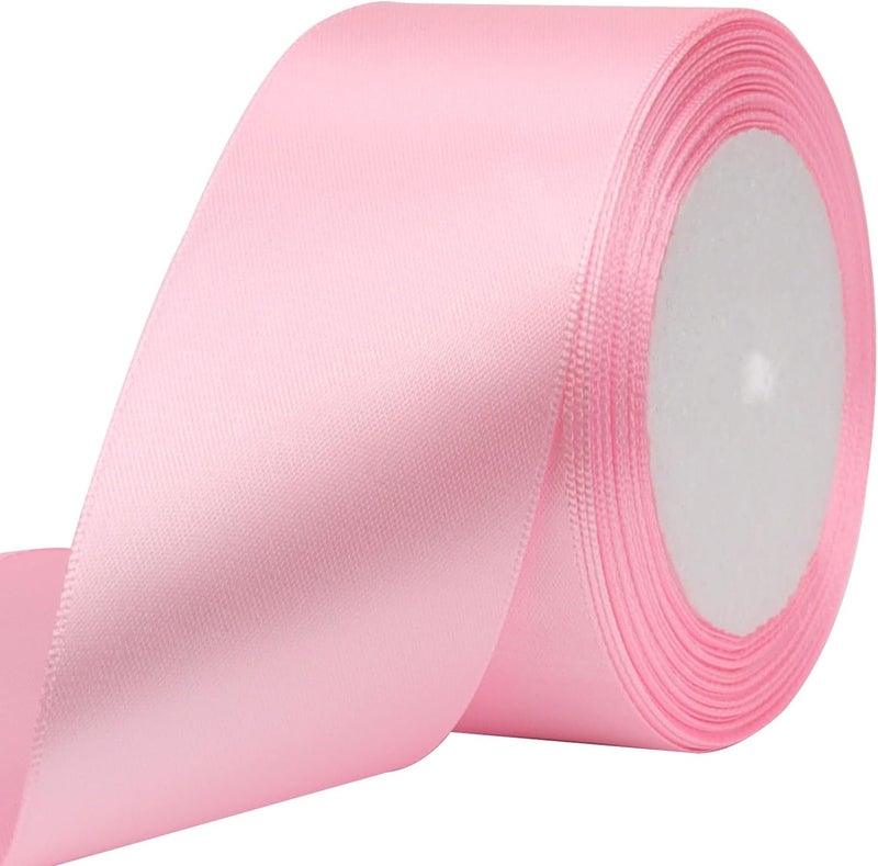 Riunbb Pink Solid Satin Ribbon 2 Inch 25 Yards Solid Polyester Fabric Ribbon for Gift Wrapping Wedding Christmas Baby Shower Birthday Party Decoration Handmade Immortal Flower Craft - Image 1